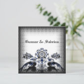 ヴィンテージ·ピークス&フローラ·ブルー·ゴシック結婚ズ 招待状 (スタンド正面)