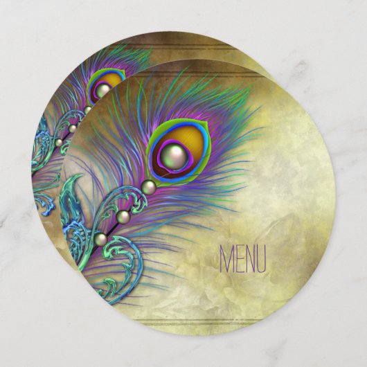 ヴィンテージ・ピーコックの結婚式メニュー メニュー (正面/裏面)