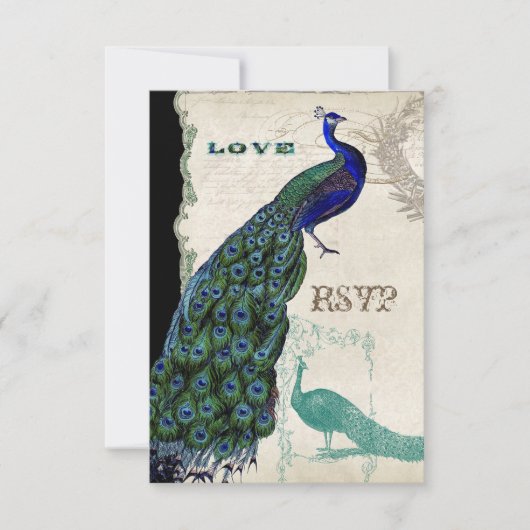 ヴィンテージ　ピーコック５　－　フォーマルな結婚式の招待状 出欠カード (正面)