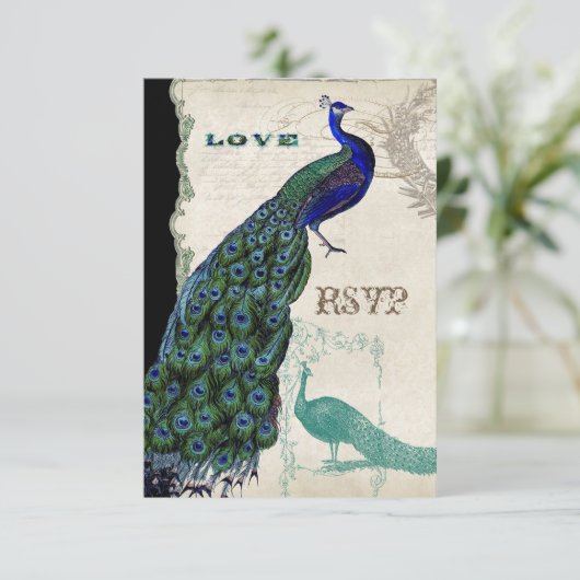 ヴィンテージ　ピーコック５　－　フォーマルな結婚式の招待状 出欠カード (スタンド正面)
