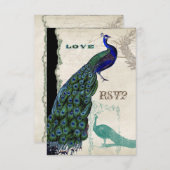 ヴィンテージ　ピーコック５　－　フォーマルな結婚式の招待状 出欠カード (正面/裏面)