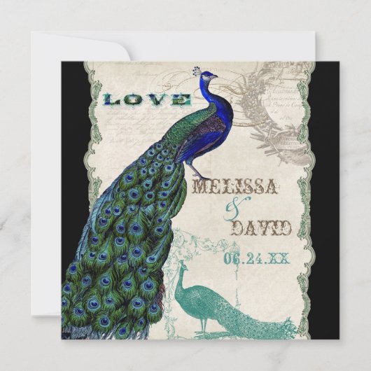 ヴィンテージ　ピーコック５　－　フォーマルな結婚式の招待状 招待状 (正面)