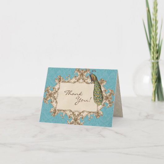 ヴィンテージ ピーコック&エッチング ウェディング サンキュー ノート サンキューカード (正面)