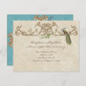 ヴィンテージ　ピーコック＆エッチング　レセプション　招待状 エンクロージャーカード (正面/裏面)