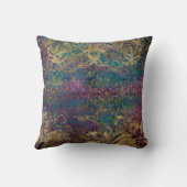 ヴィンテージ・ピーコック・ティール（緑がかった色）・パープル・金ゴールド・スクロール・ダマスク クッション (裏面)