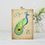 ヴィンテージ・ピーコック・フラワーリッシュ・ウェディング・モノグラム招待状 招待状 (スタンド正面)