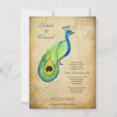 ヴィンテージ・ピーコック・フラワーリッシュ・ウェディング・モノグラム招待状 招待状 (裏面)