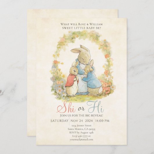ヴィンテージ ピーターザラビット 性別発表 ヒーオアシー 招待状 (正面/裏面)