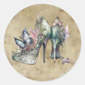 ヴィンテージ ファッション ハイ ヒール フラワー バタフライ ラウンドシール (正面)