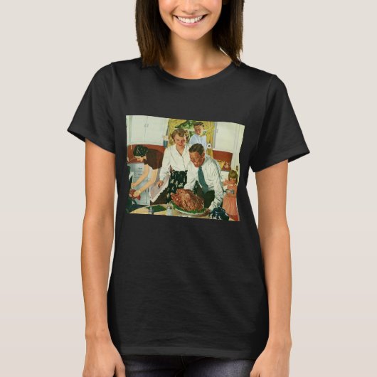 ヴィンテージ ファミリー キッチン 感謝祭の食事 Tシャツ (正面)