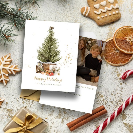 ヴィンテージ ファミリー クリスマス フォト ゴールド ハッピー ホリデー