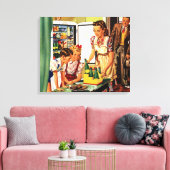 ヴィンテージ ファミリー、子供たちとママ、キッチンでのおやつ キャンバスプリント (インサイチュ (リビング))