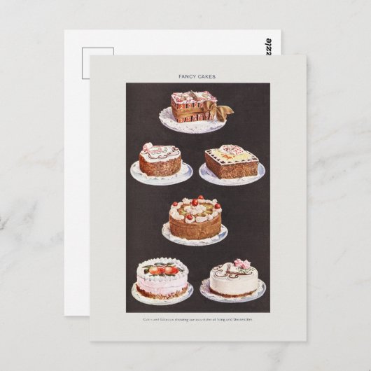 ヴィンテージ ファンシー ケーキ バーカー ハッピー バースデー ポストカード (正面/裏面)