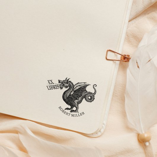 ヴィンテージ ファンタジー ドラゴン エクス リブリスの古書 ラバースタンプ