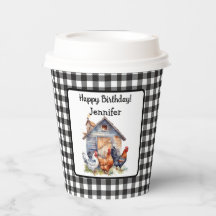 ヴィンテージ ファームハウススタイルのニワトリ 誕生日ペーパーカップ