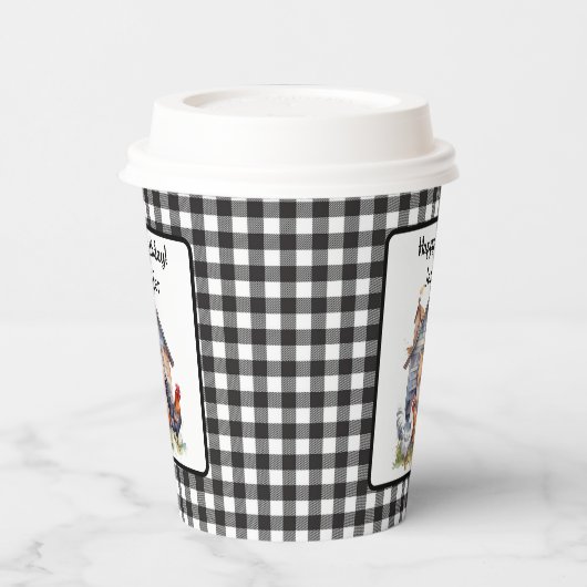 ヴィンテージ ファームハウス スタイルのニワトリ 誕生日 紙コップ (左)