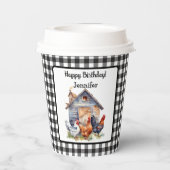 ヴィンテージ ファームハウス スタイルのニワトリ 誕生日 紙コップ (裏面)