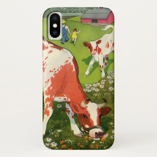 ヴィンテージ ファーム アニマルズ 牛と農家の風景 Case-Mate iPhoneケース (裏面)
