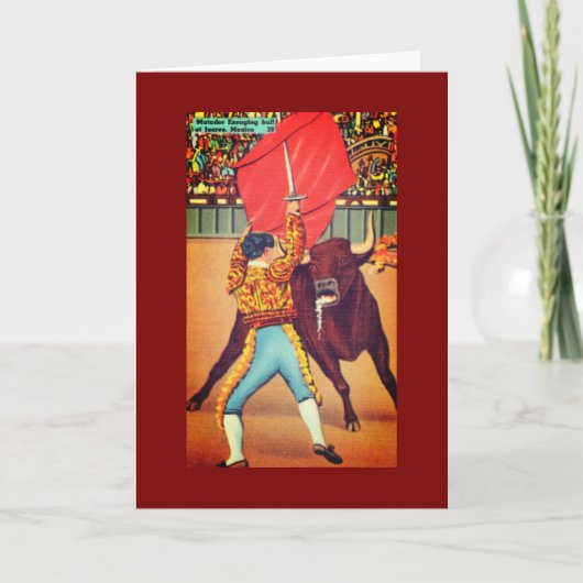 ヴィンテージ・フアレス、メキシコのマタドールとケープ & 牛 サンキューカード (正面)