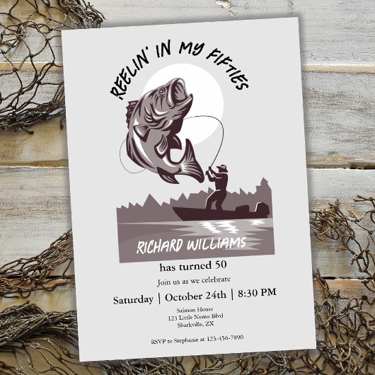 ヴィンテージ フィッシング レイク フィッシャーマン 50歳の誕生日 招待状