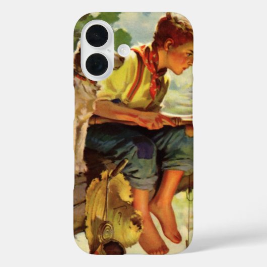 ヴィンテージ フィッシング、少年と子犬とワーム Case-Mate iPhoneケース (裏面)