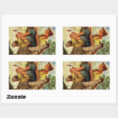 ヴィンテージ フィッシング、少年と彼の子犬と虫たち 長方形シール (シート)