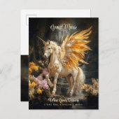 ヴィンテージ・フェアリーテイル・ゴールド・フォレスト・ユニコーン・ファンタジー ポストカード (正面/裏面)