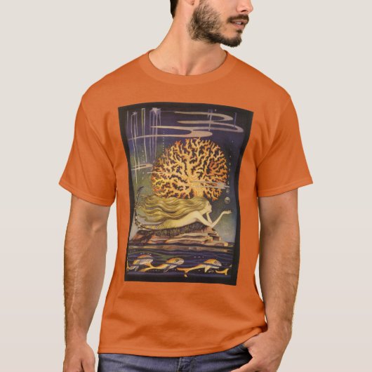 ヴィンテージ フェアリーテール 海の珊瑚に佇む人魚姫 Tシャツ (正面)