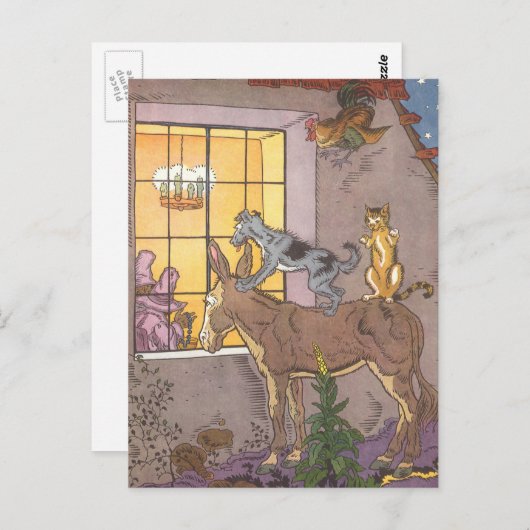 ヴィンテージ・フェアリー・テイル、ブレーメンの町音楽家、ハウマン ポストカード (正面/裏面)