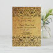 ヴィンテージ フェード ブラック ゴールド ダマスク 結婚式招待状 招待状 (スタンド正面)