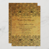 ヴィンテージ フェード ブラック ゴールド ダマスク 結婚式招待状 招待状 (正面/裏面)