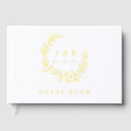 ヴィンテージ フォイル フローラル リース モノグラム ウェディング ゲストブック