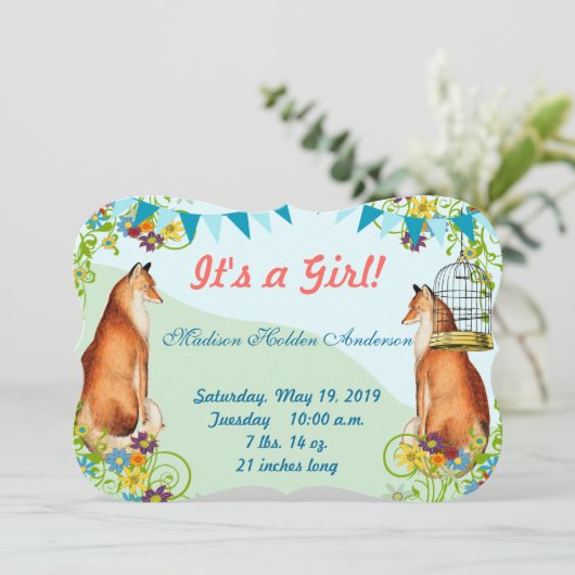 ヴィンテージ フォックス バンティング ガーデン ベイビー ガール アナウンスメント 案内状 (スタンド正面)