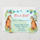 ヴィンテージ フォックス バンティング ガーデン ベイビー ガール アナウンスメント 案内状 (正面)