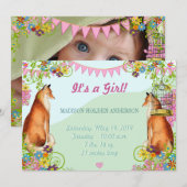 ヴィンテージ フォックス バンティング ガーデン ベイビー ガール アナウンスメント 案内状 (正面/裏面)