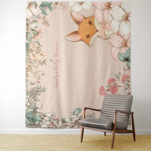 ヴィンテージ フォックス ベイビー シャワー 背景 ランドスケープ ピンク タペストリー (インサイチュ)