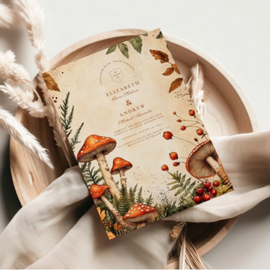 ヴィンテージ フォレスト キノコ ウェディング 招待状