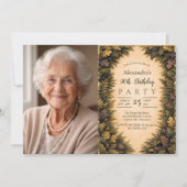 ヴィンテージ フォレスト フォリア フレーム 90歳の誕生日 招待状 (正面)