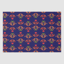 ヴィンテージ フォークアート フラワー コジー アンド ラスティック ネイビーブルー