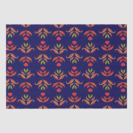 ヴィンテージ フォークアート フラワー コジー アンド ラスティック ネイビーブルー 薄葉紙