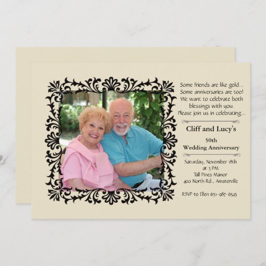 ヴィンテージ フォーマル フローラル フォト 招待状 (正面/裏面)