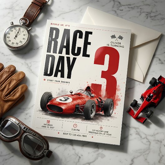 ヴィンテージ フォーミュラ レースカー 誕生日 招待状