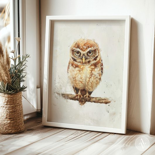 ヴィンテージ フクロウの肖像画 森の動物 ポスター