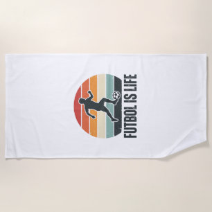 ヴィンテージ フットボールは人生 サッカー選手Tシャツデザイン_ ビーチタオル