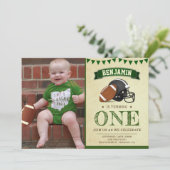 ヴィンテージ フットボール 1歳の誕生日パーティー 写真 招待状 (スタンド正面)