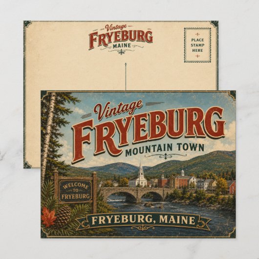 ヴィンテージ フライバーグ メイン マウンテンタウン ポストカード (正面/裏面)
