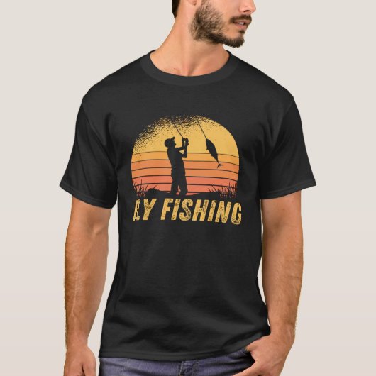 ヴィンテージ フライ フィッシング 釣り人 フィッシャー 魚 漁師 Tシャツ (正面)