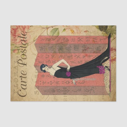 ヴィンテージ・フラッパーの黒いドレス姿のフローラフランスの 薄葉紙 (正面)