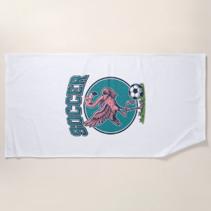 ヴィンテージ フラミンゴ サッカー選手 グラフィックTシャツ_1 ビーチタオル
