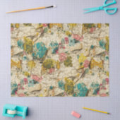 ヴィンテージ フラワーのコラージュ Aged Paper Texture付き 薄葉紙 (クラフト)